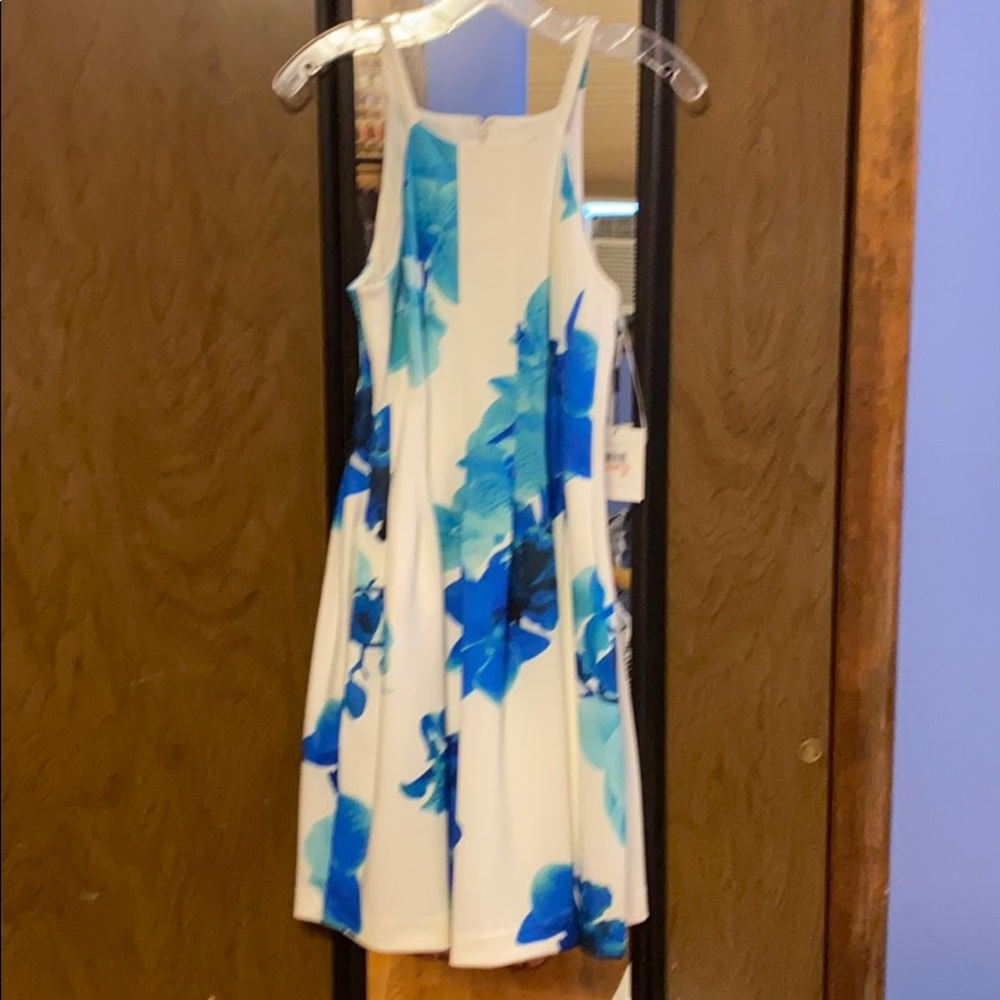 High neck flower print dress.
